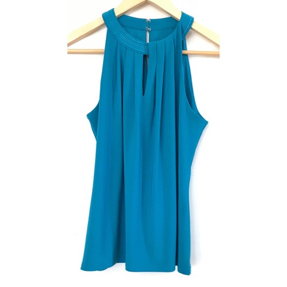 White House Black Market Teal Pleated Halter Top - Picture 3 of 8